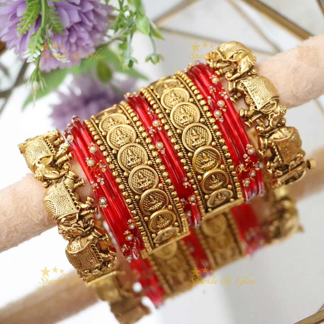 Exquisite Lakshmi Coin Bangles with Elephant Design