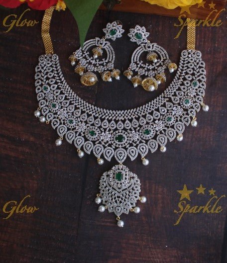 Exclusive GJ polish AD necklace with grand jhumukas - Pink - Sparkle and Glow - Green - Back Thread