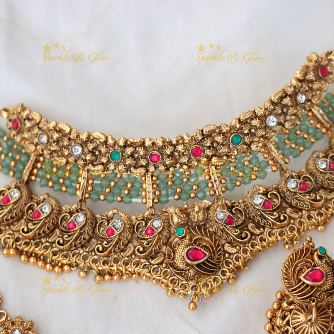 Exquisite Gold Plated Wedding Choker Set with Earrings