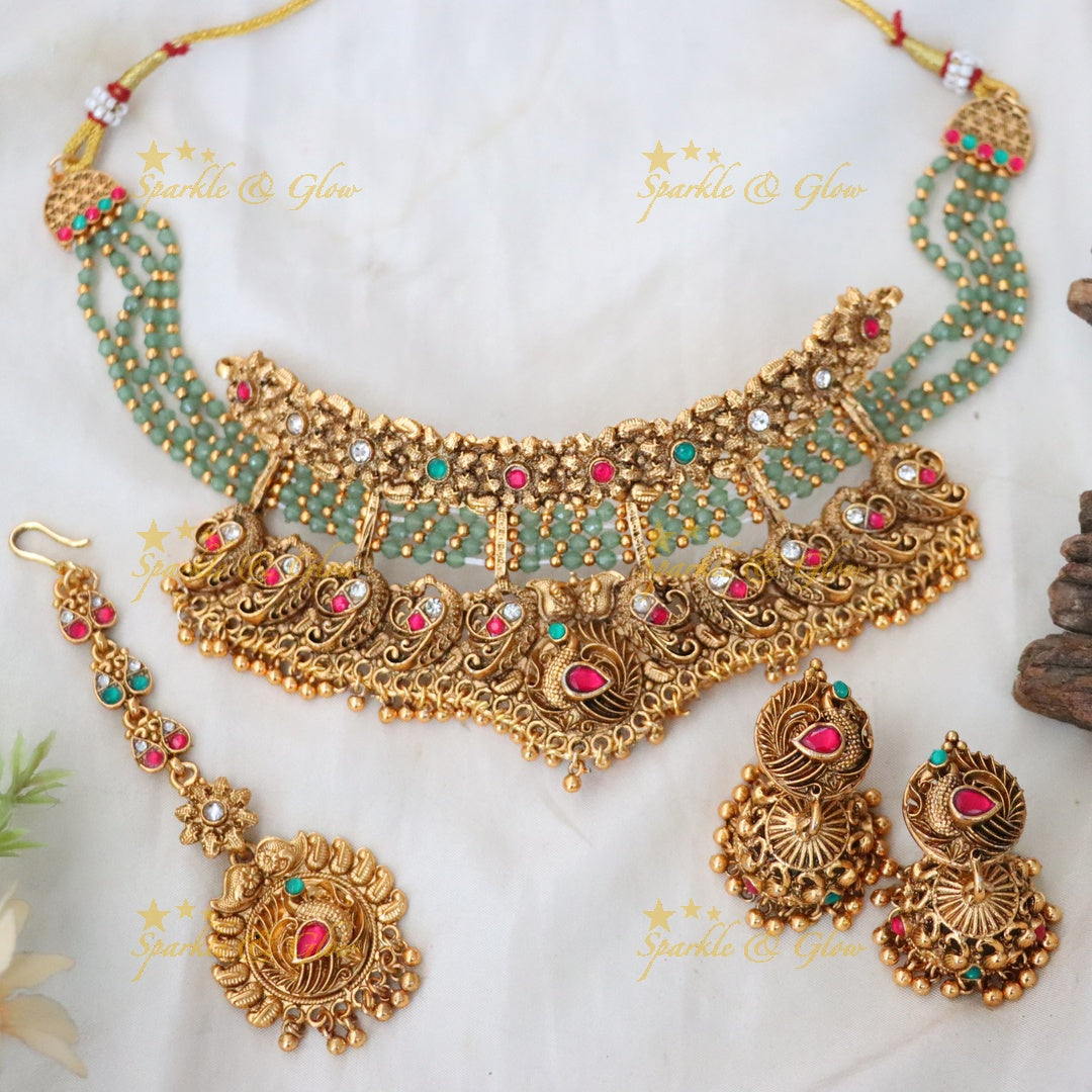 Exquisite Gold Plated Wedding Choker Set with Earrings