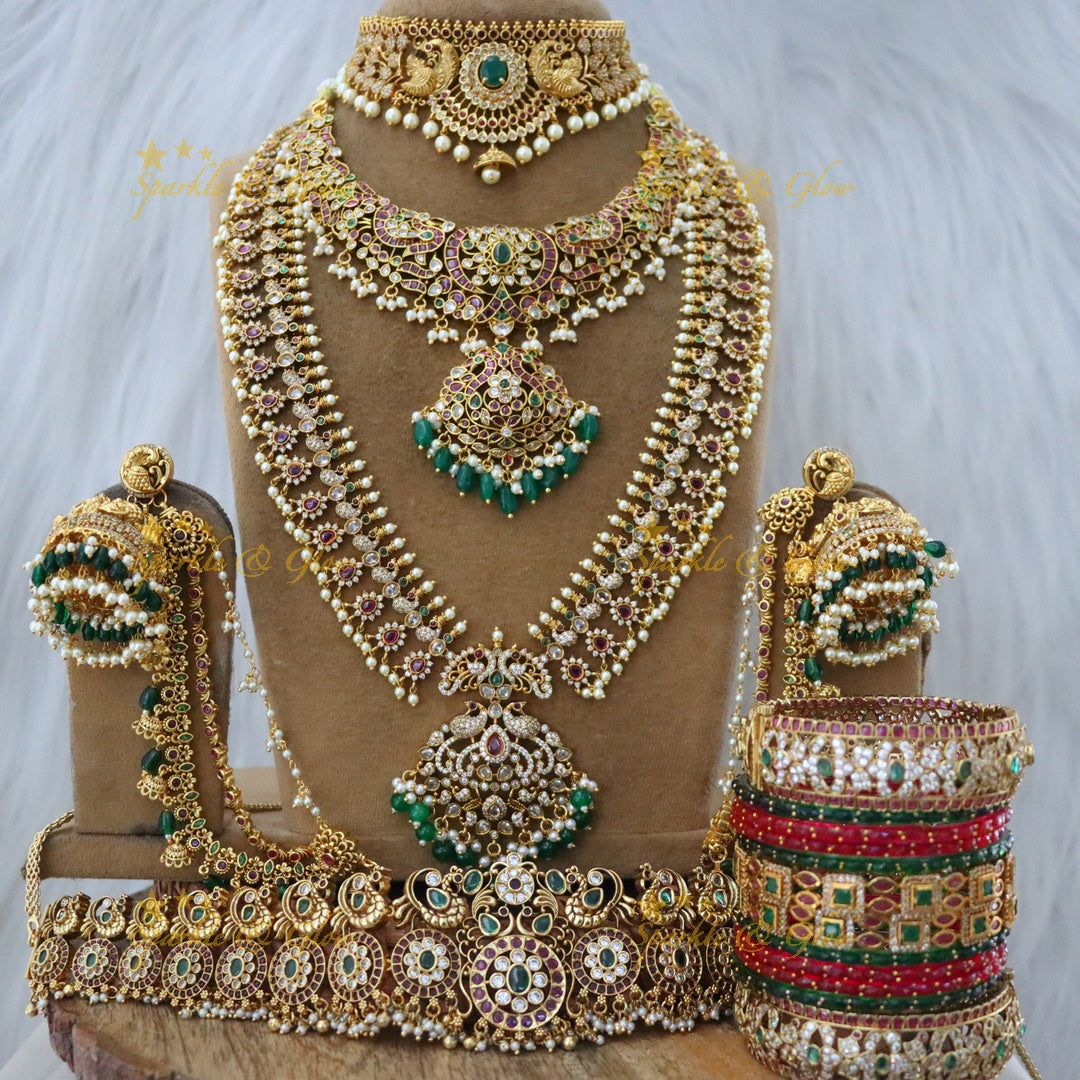 Guttapusalu Bridal Set with Necklace & Maang Tikka