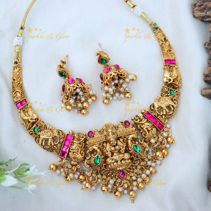 Temple Necklace Set in Gold & Pearl for Festive Elegance