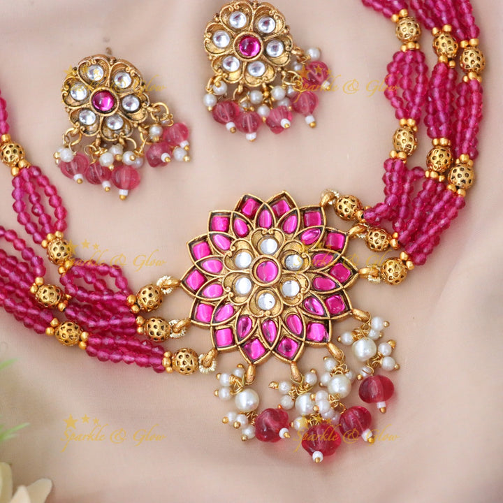 Exquisite Gold & Pink Necklace Set for Weddings