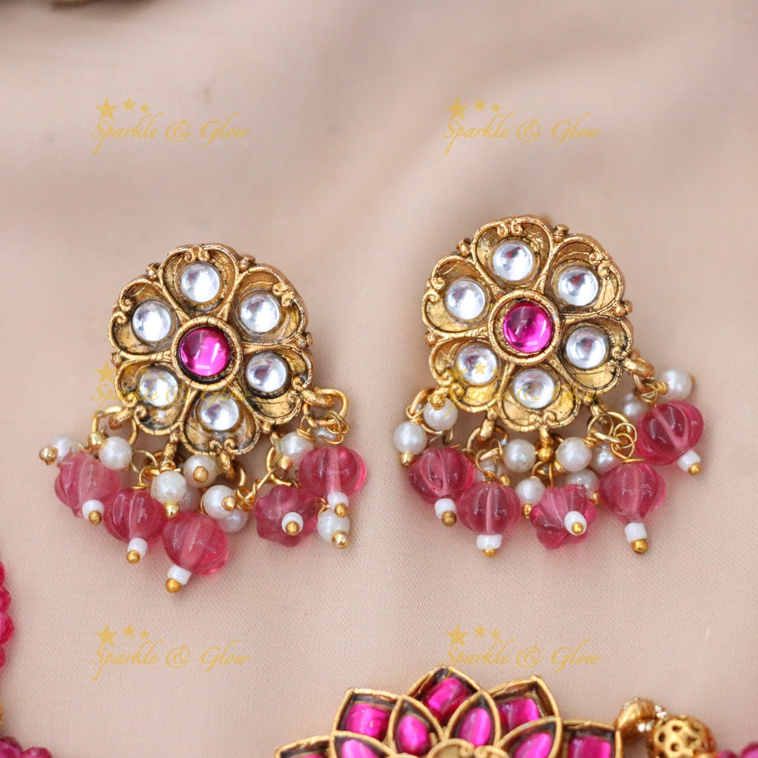 Exquisite Gold & Pink Necklace Set for Weddings