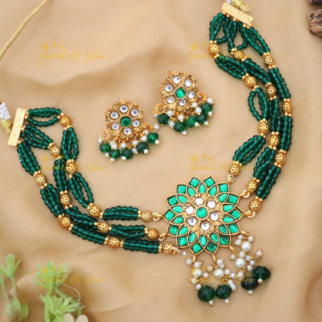 Exquisite Gold & Pink Necklace Set for Weddings