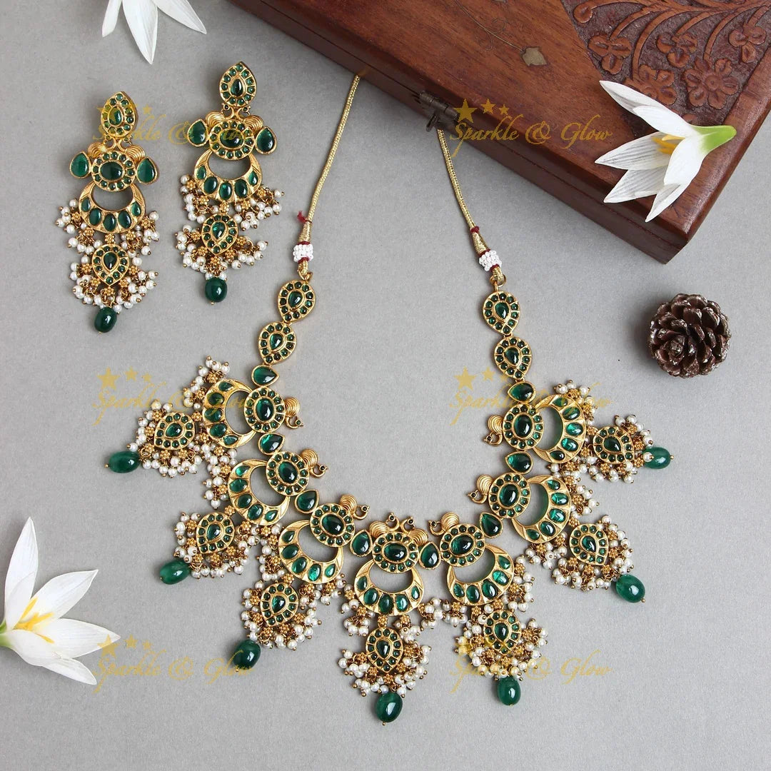 Antique moon Gutta pusalu peacock necklace - Pink - Sparkle and Glow