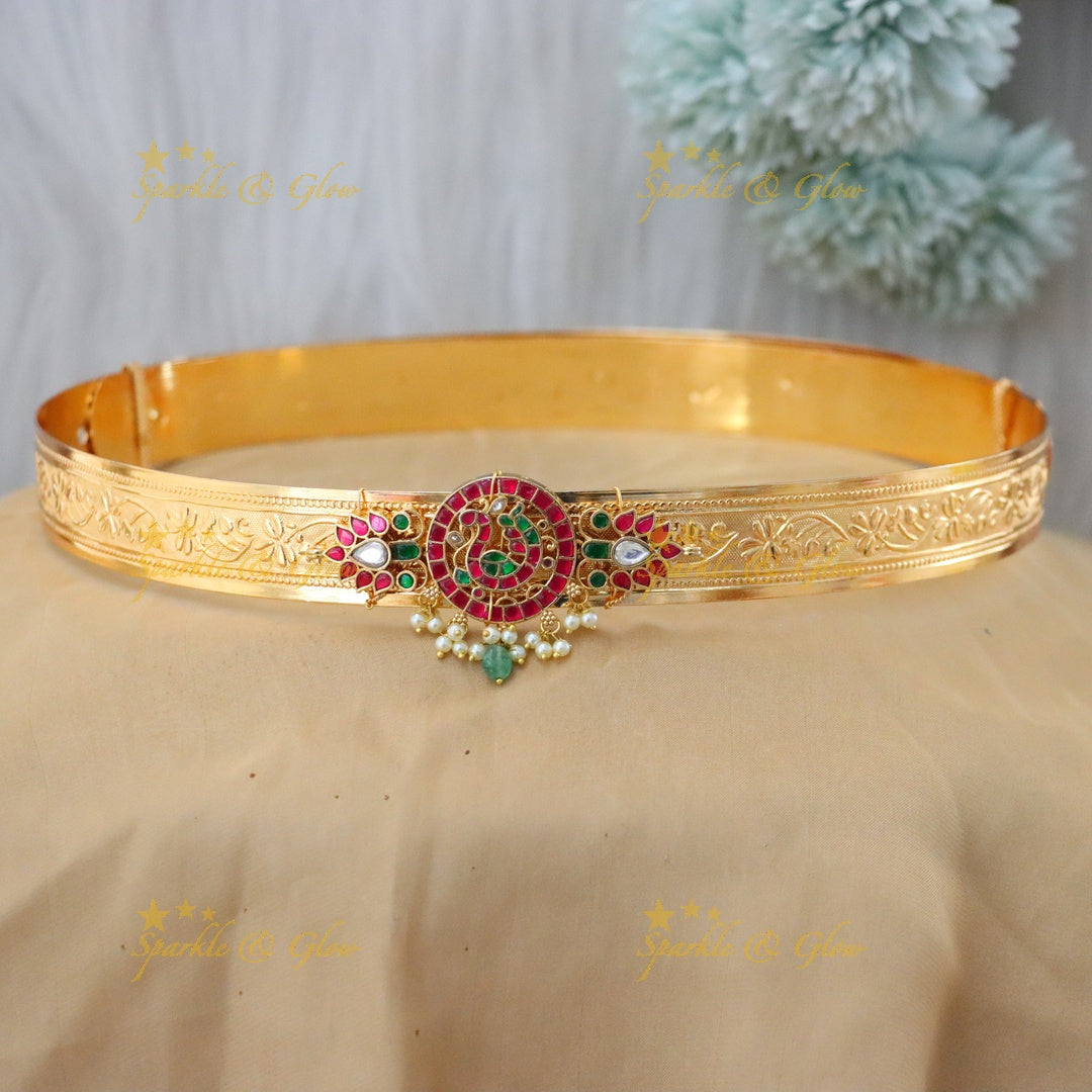 Elegant Gold Kundan Hip Belt for Festive Occasions