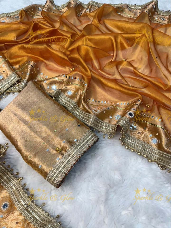 Exquisite Banarasi Tissue Zari Saree with Ghungroo & Mirror Work