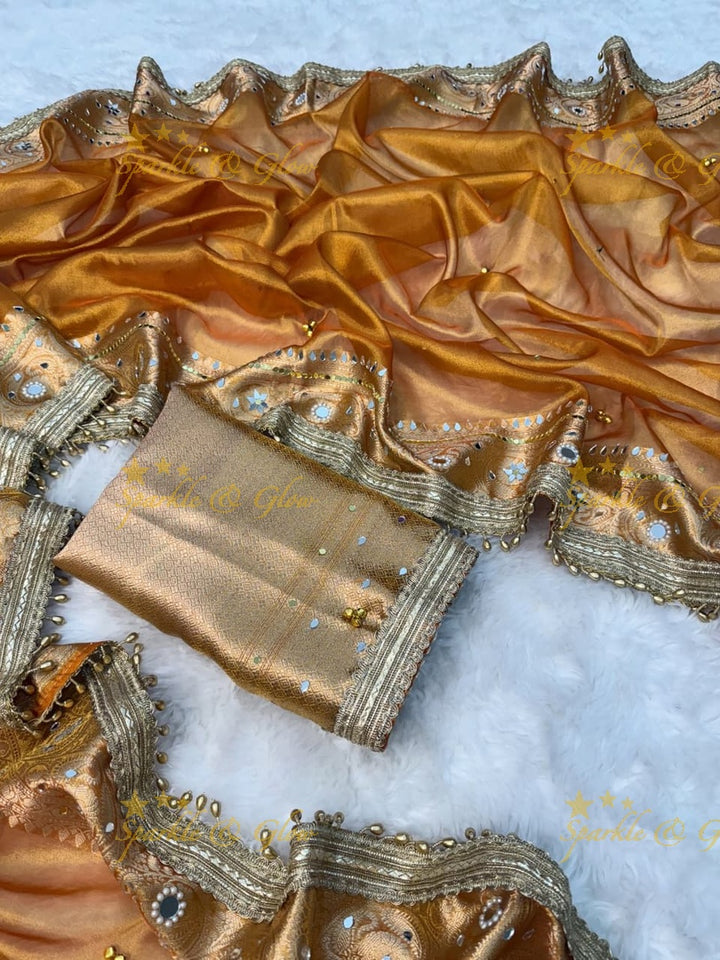 Exquisite Banarasi Tissue Zari Saree with Ghungroo & Mirror Work
