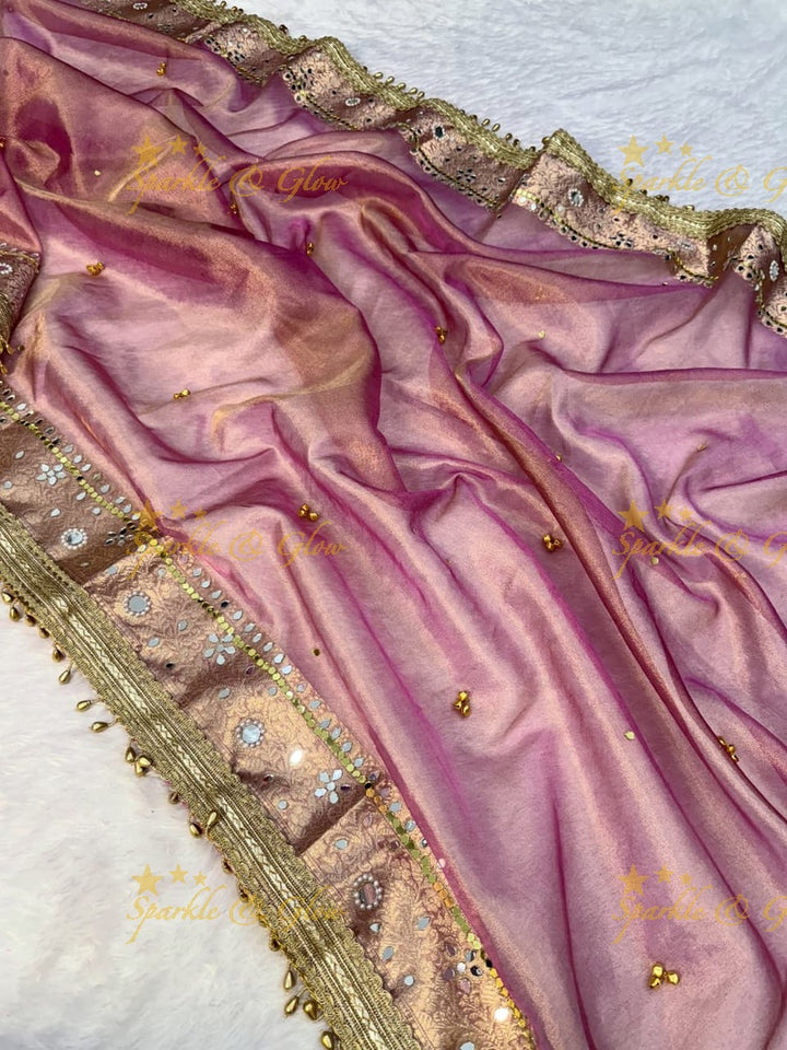 Exquisite Banarasi Tissue Zari Saree with Ghungroo & Mirror Work