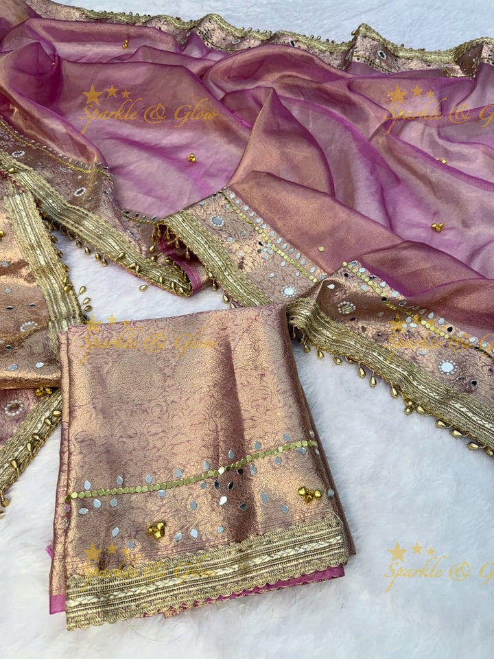 Exquisite Banarasi Tissue Zari Saree with Ghungroo & Mirror Work