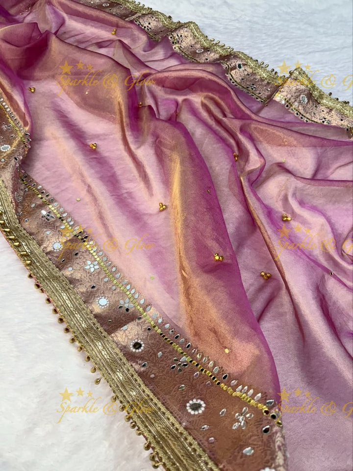 Exquisite Banarasi Tissue Zari Saree with Ghungroo & Mirror Work