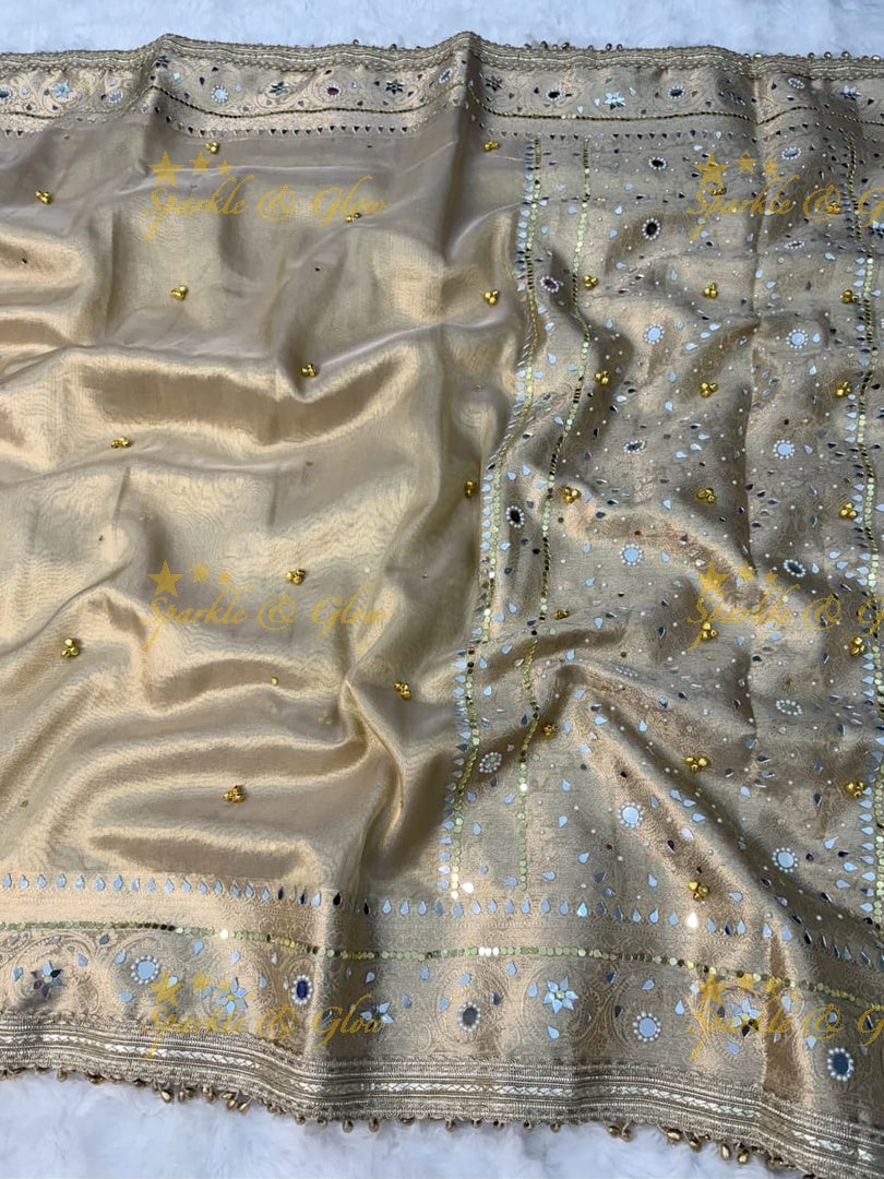 Exquisite Banarasi Tissue Zari Saree with Ghungroo & Mirror Work