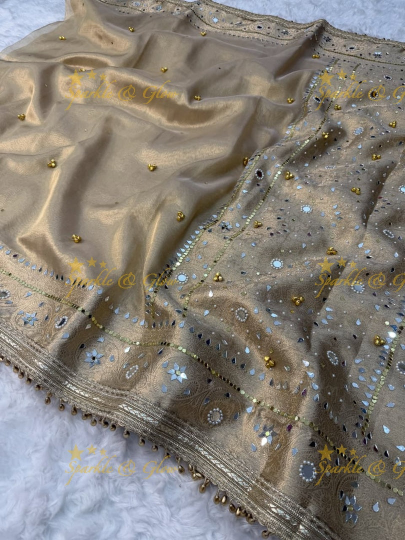 Exquisite Banarasi Tissue Zari Saree with Ghungroo & Mirror Work