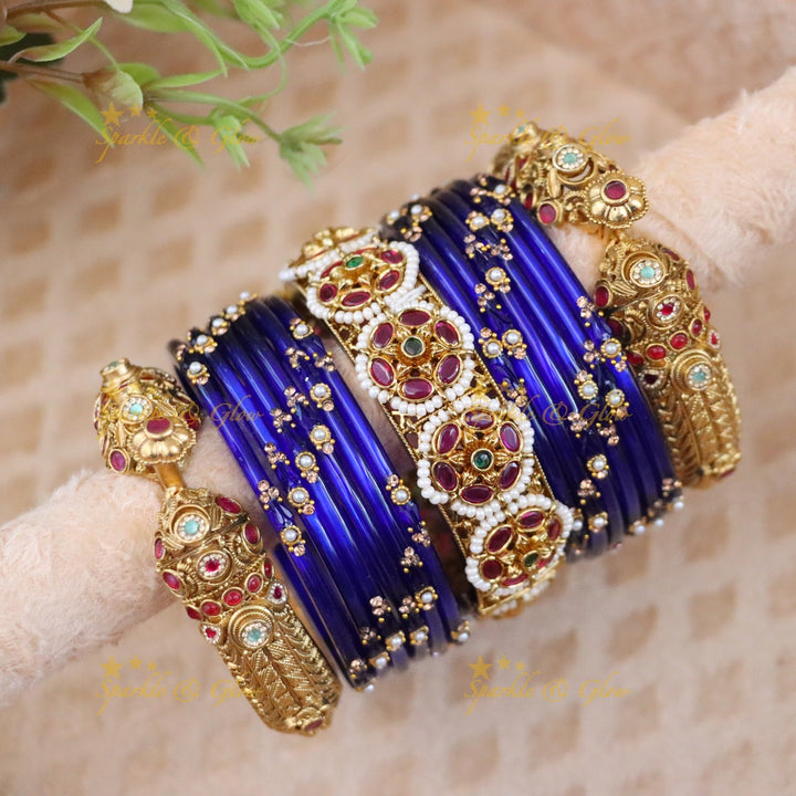 Beautiful Kundan Floral carved Bridal Bnagles Set