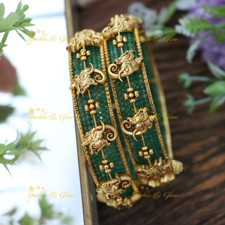 Exquisite Gold Temple Design Screw Bangles for Weddings