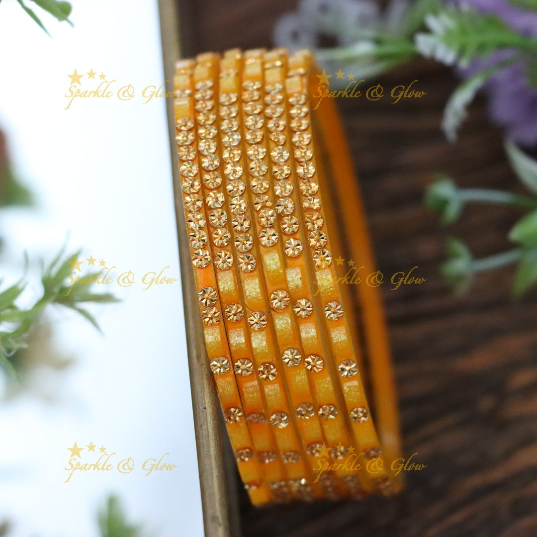 Set of 6 Glass Bangles with Gold Accents