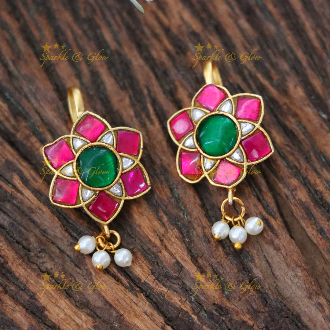 Kundan Floral Bugadi Earrings with Pearls