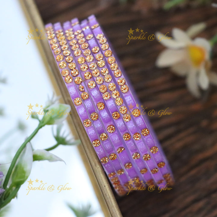 Set of 6 Glass Bangles with Gold Accents
