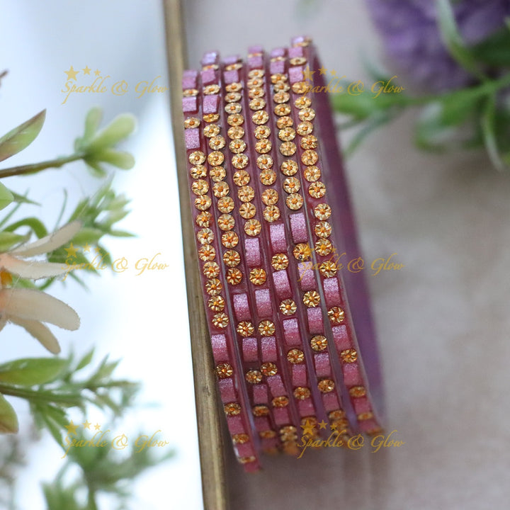 Set of 6 Glass Bangles with Gold Accents