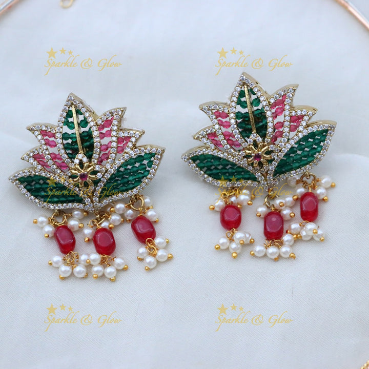 Exquisite Lotus Necklace Set with Earrings | Sparkle & Glow