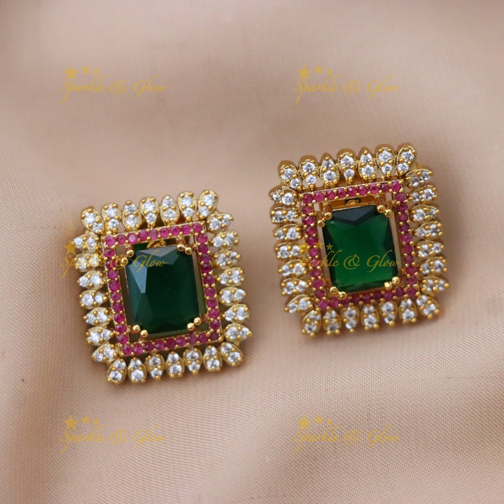 Exquisite Gold-Plated Green Gem Necklace Set - Sparkle & Glow