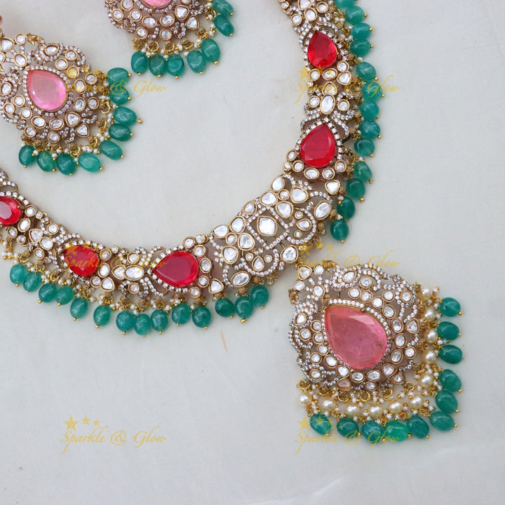 Victorian Red & Green Necklace Set - Festive Elegance