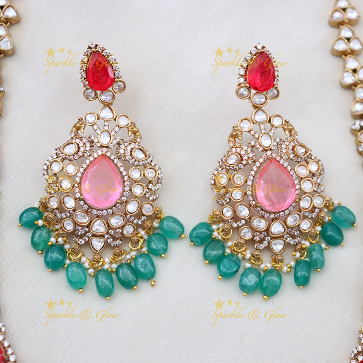Victorian Red & Green Necklace Set - Festive Elegance