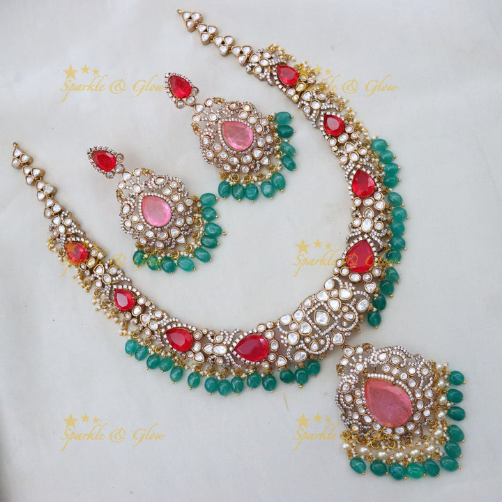 Victorian Red & Green Necklace Set - Festive Elegance
