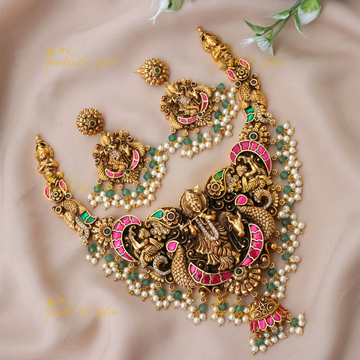 Exquisite Gold Temple Necklace Set for Celebrations