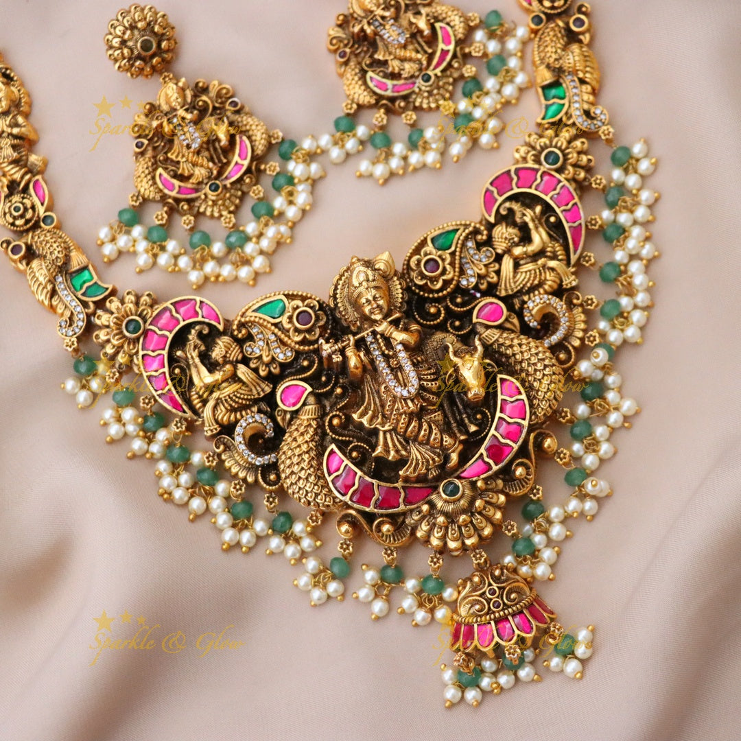 Exquisite Gold Temple Necklace Set for Celebrations