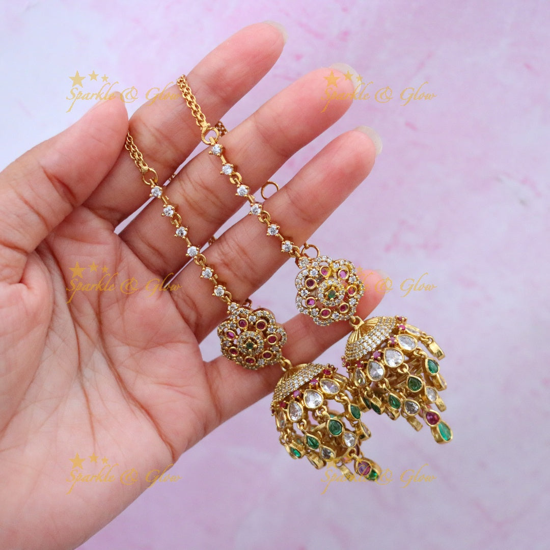 Exquisite Bridal Jhumkas with Gold Chain Combo