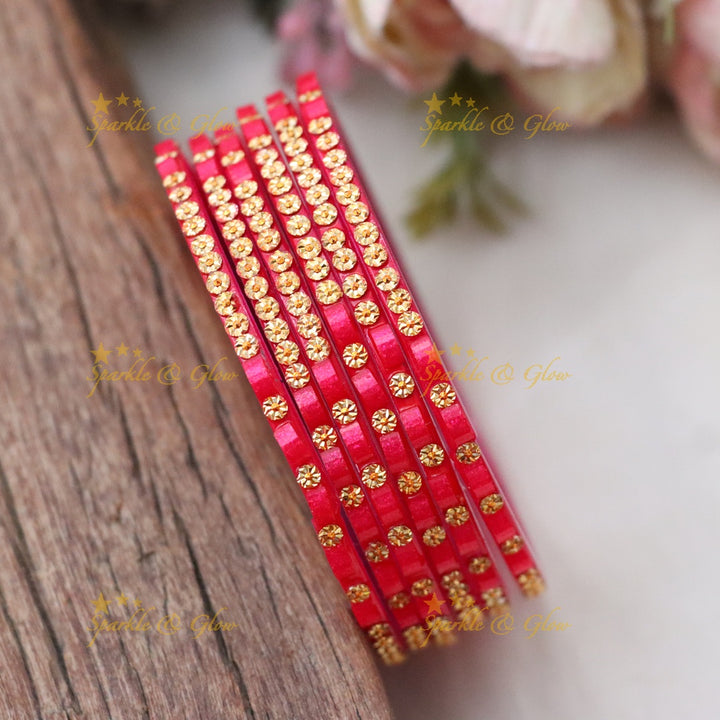 Set of 6 Glass Bangles with Gold Accents