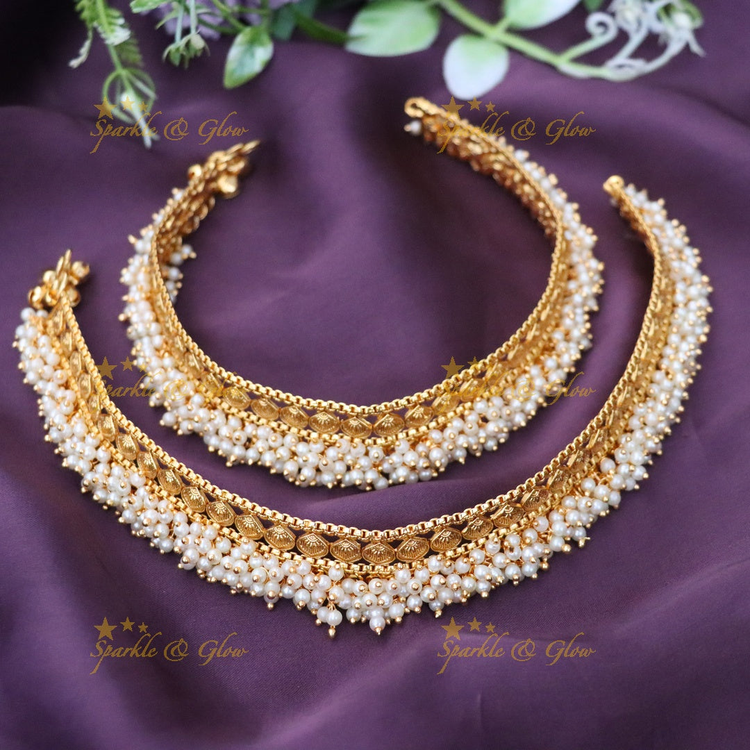 Gold & Pearl Anklets for Weddings & Festivities