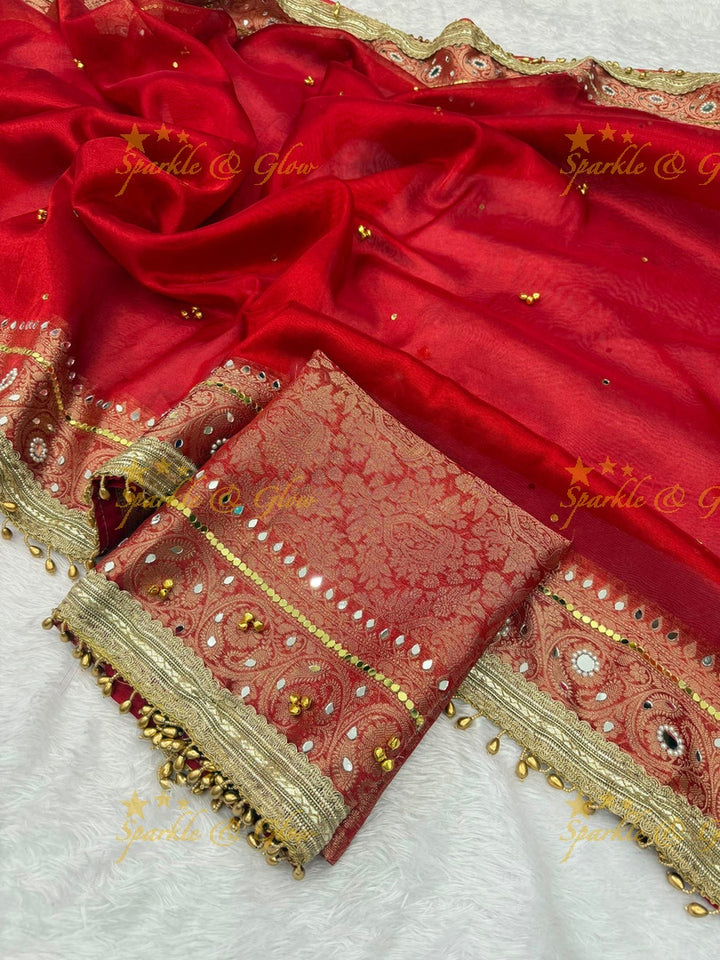Exquisite Banarasi Tissue Zari Saree with Ghungroo & Mirror Work