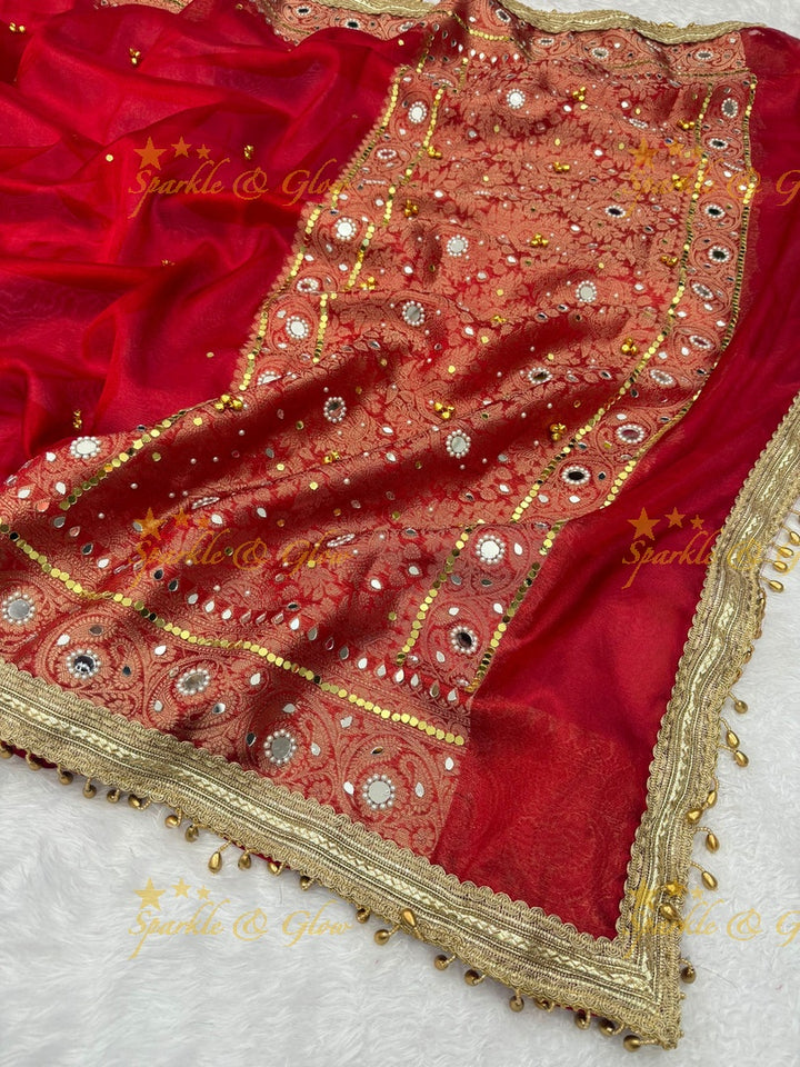 Exquisite Banarasi Tissue Zari Saree with Ghungroo & Mirror Work