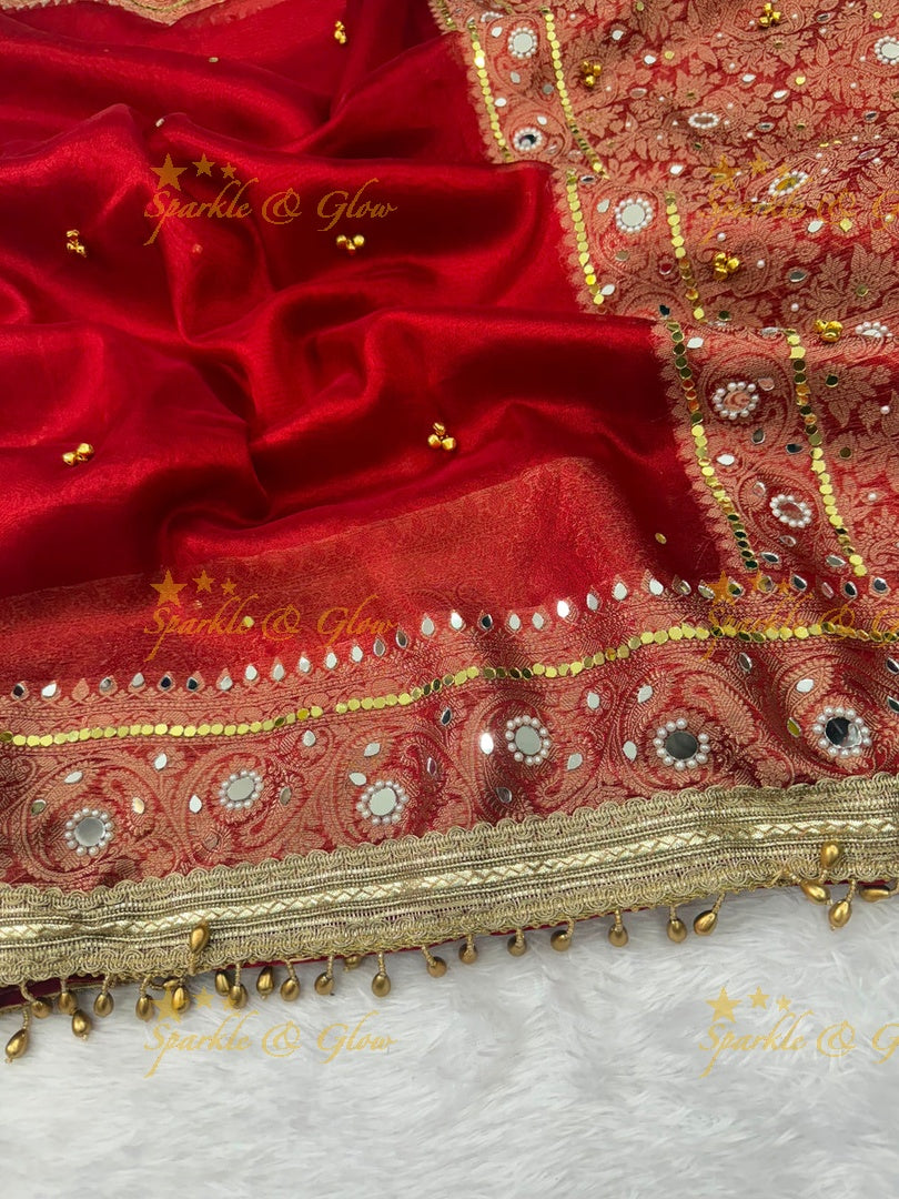 Exquisite Banarasi Tissue Zari Saree with Ghungroo & Mirror Work