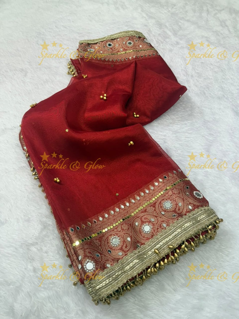Exquisite Banarasi Tissue Zari Saree with Ghungroo & Mirror Work