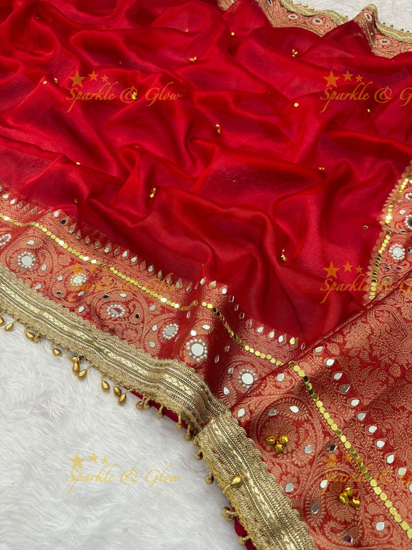 Exquisite Banarasi Tissue Zari Saree with Ghungroo & Mirror Work