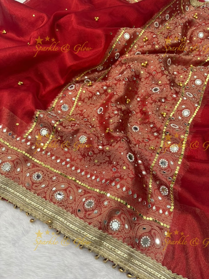 Exquisite Banarasi Tissue Zari Saree with Ghungroo & Mirror Work