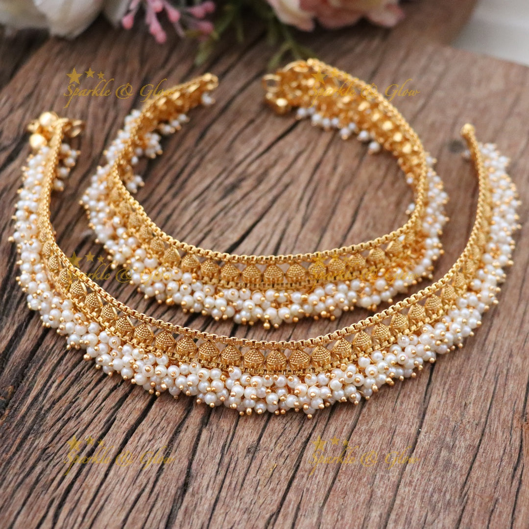 Beautiful Gold Plated Pearl Anklet for Weddings