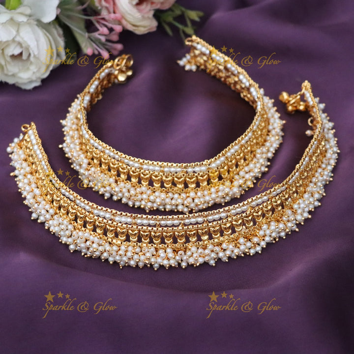 Exquisite Gold-Plated Pearl Ankle Bracelets