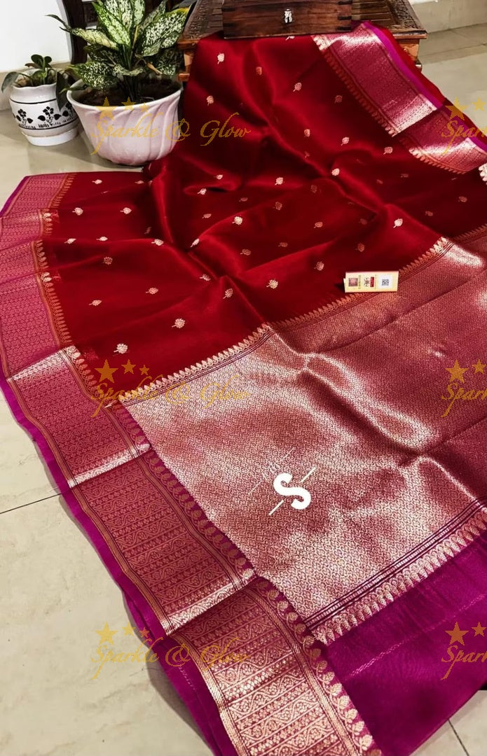 Elegant Banarasi Semi Kora Organza Saree with Brocade
