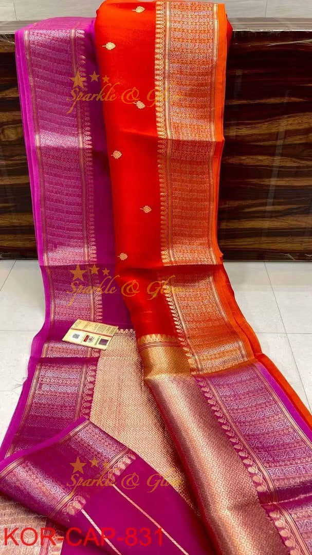 Elegant Banarasi Semi Kora Organza Saree with Brocade