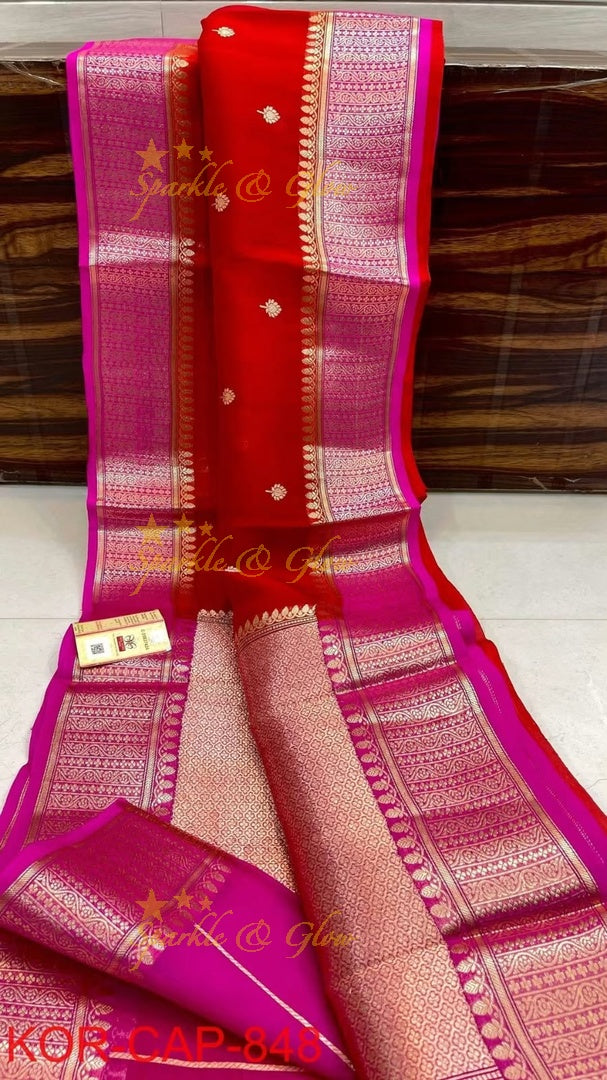 Elegant Banarasi Semi Kora Organza Saree with Brocade