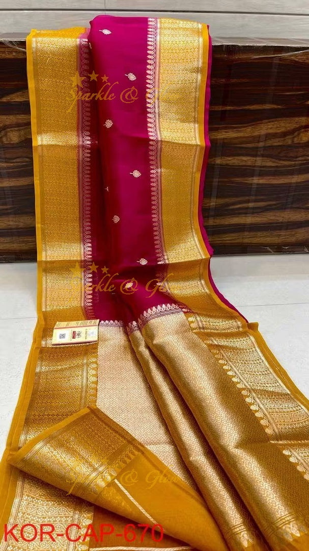Elegant Banarasi Semi Kora Organza Saree with Brocade
