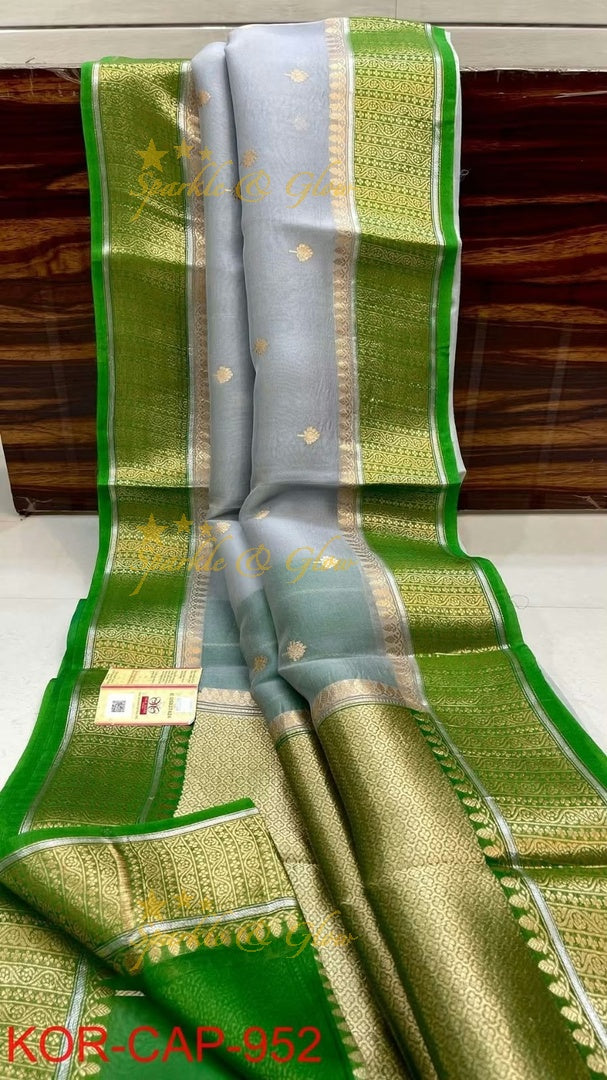 Elegant Banarasi Semi Kora Organza Saree with Brocade