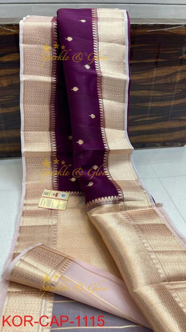 Elegant Banarasi Semi Kora Organza Saree with Brocade
