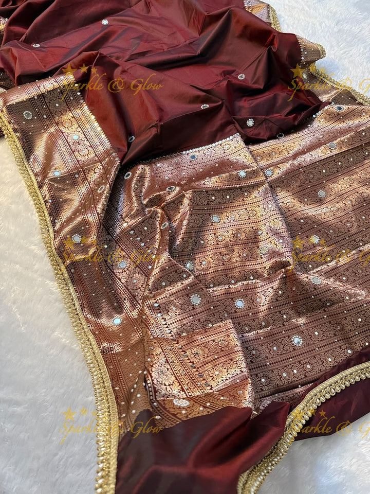 Premium Banarasi Saree with Pearl & Lace Accents