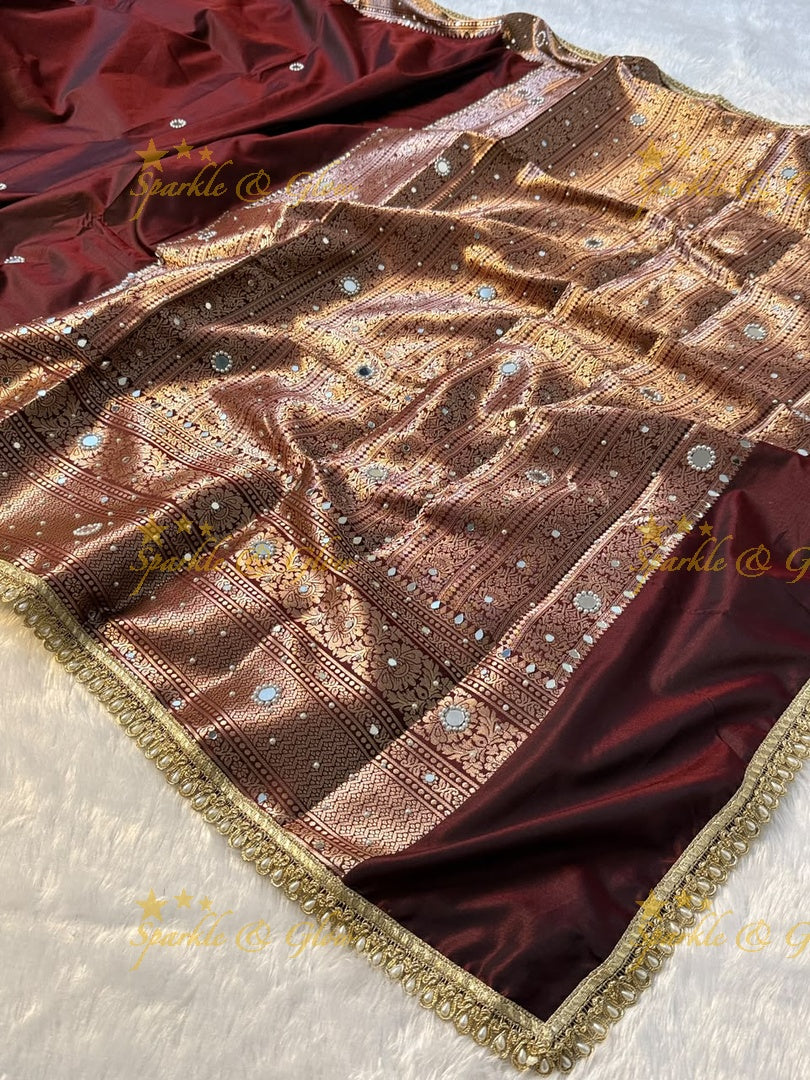 Premium Banarasi Saree with Pearl & Lace Accents